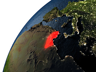 Image showing Tunisia in red on Earth at night
