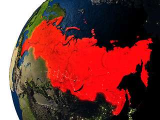 Image showing Russia in red on Earth at night