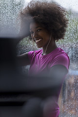 Image showing portrait of young afro american woman in gym