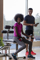 Image showing couple in a gym have break