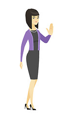 Image showing Asian business woman showing palm hand.