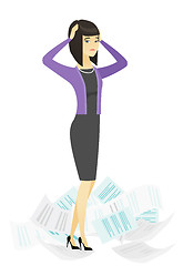 Image showing Stressed business woman having lots of work to do.