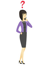 Image showing Thinking business woman with question mark.