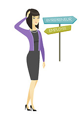 Image showing Confused woman choosing career pathway.