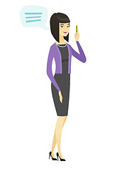 Image showing Young asian business woman with speech bubble.