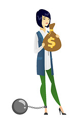 Image showing Chained woman with bag full of taxes.