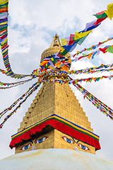 Image showing Boudhanath Stupa and prayer flags in Kathmandu