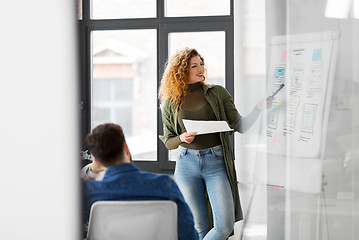 Image showing creative woman showing user interface at office