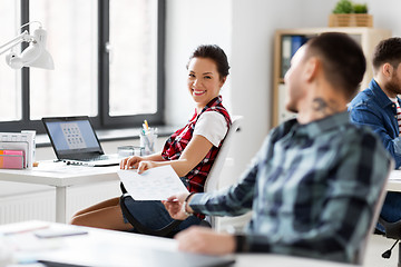 Image showing creative office workers with user interface mockup