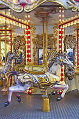 Image showing Old fashioned french carousel with horses