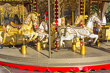 Image showing Old fashioned french carousel with horses