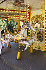 Image showing Old fashioned french carousel with horses