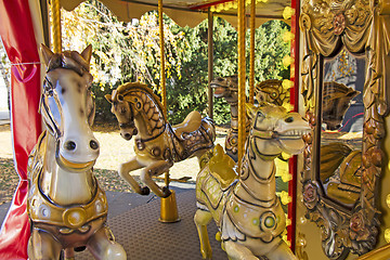 Image showing Old fashioned french carousel with horses