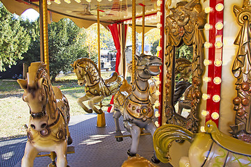 Image showing Old fashioned french carousel with horses