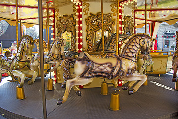 Image showing Old fashioned french carousel with horses