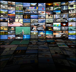 Image showing Big multimedia video wall with A variety of images