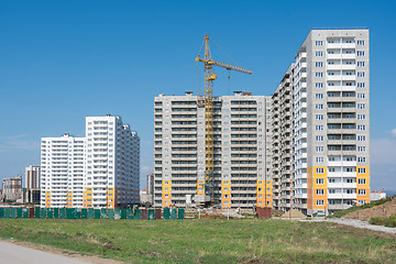 Image showing Construction of a residential complex of typical sixteen-storey block houses