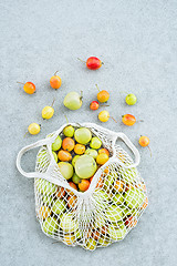 Image showing Apples from the garden in a cotton mesh bag