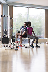 Image showing couple in a gym have break