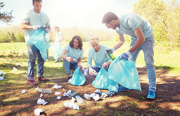 Image showing volunteers with garbage bags cleaning park area