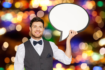 Image showing man with blank text bubble banner over lights 