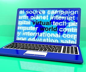 Image showing Virtual World Words On Laptop Showing Global Internet