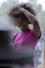 Image showing portrait of young afro american woman in gym