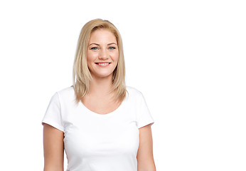 Image showing happy woman in white t-shirt