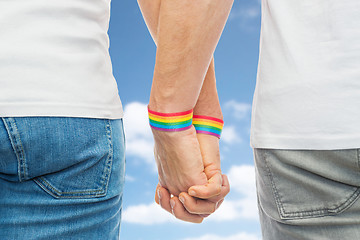Image showing male couple with gay pride rainbow wristbands