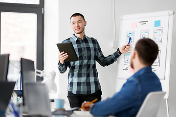 Image showing man showing tablet pc to creative team at office