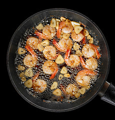 Image showing frying garlic prawns