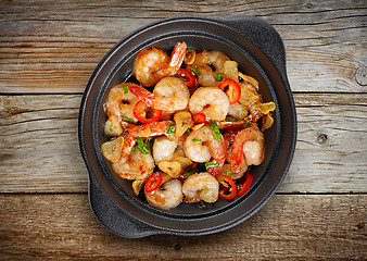 Image showing bowl of garlic prawns