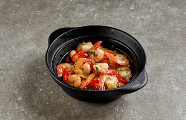 Image showing bowl of garlic prawns