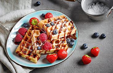 Image showing plate of waffles