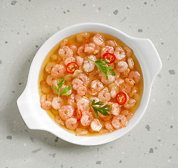 Image showing bowl of garlic prawns