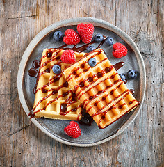 Image showing plate of waffles