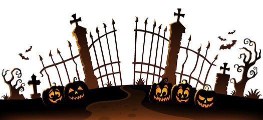 Image showing Cemetery gate silhouette theme 6