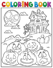 Image showing Coloring book Halloween pumpkins pile 2