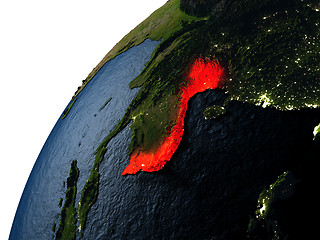 Image showing Vietnam in red on Earth at night