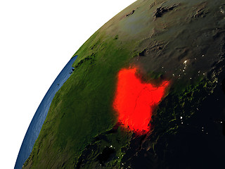 Image showing South Sudan in red on Earth at night