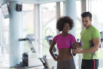 Image showing weights workout with personal trainer at  crossfit gym