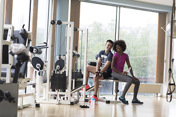 Image showing couple in a gym have break