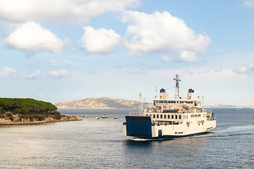 Image showing Ferry boat ship sailing between Palau and La Maddalena town, Sardinia, Italy.