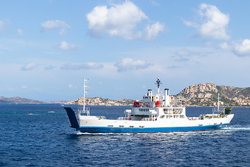 Image showing Ferry boat ship sailing between Palau and La Maddalena town, Sardinia, Italy.