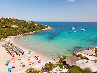 Image showing Wonderful blue colors of the sea of Cala Granu beach, bay near Porto Cervo in Costa Smeralda, Sardinia, Italy.