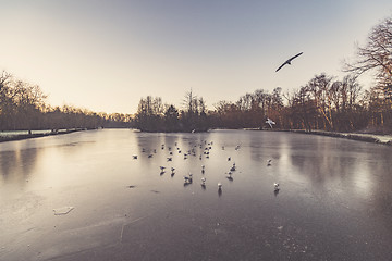 Image showing Winter landscape with a beautiful sunrise