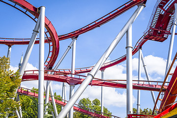 Image showing Rollercoaster in red colors with curves and loops