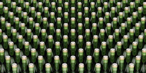 Image showing Rows with champagne bottles