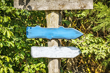 Image showing Wooden arrow sign with arrows in colors