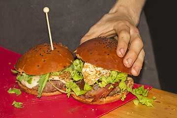 Image showing Fresh and tasty burger on the street market